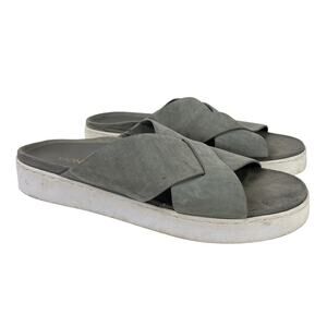 Vionic Lou Gray Wide Criss Cross Strap Slides Genuine Leather Platform Sandals 9